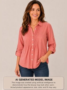 Izod Coral Button Down Blouse for Women 3/4 Sleeve